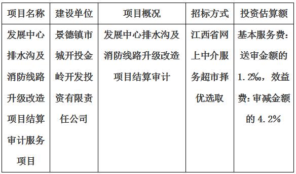 發(fā)展中心排水溝及消防線路升級(jí)改造項(xiàng)目結(jié)算審計(jì)服務(wù)項(xiàng)目計(jì)劃公告