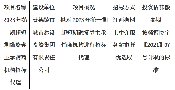 2023年第一期超短期融資券主承銷商機(jī)構(gòu)招標(biāo)代理計劃公告