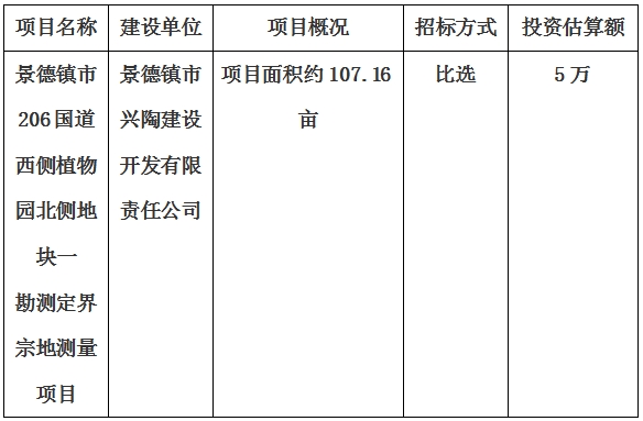 景德鎮(zhèn)市206國(guó)道西側(cè)植物園北側(cè)地塊一勘測(cè)定界宗地測(cè)量項(xiàng)目計(jì)劃公告