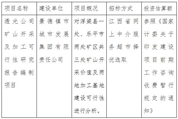 透光公司礦山開采及加工可行性研究報告編制項目計劃公告