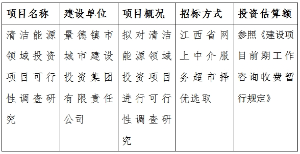 清潔能源領域投資項目可行性調查研究計劃公告