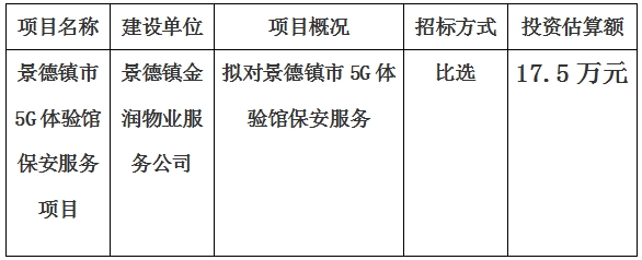 景德鎮(zhèn)市5G體驗館保安服務項目計劃公告