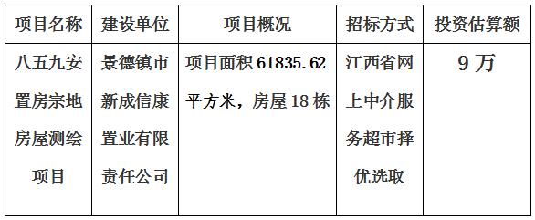 景德鎮(zhèn)市八五九安置房宗地房屋測繪項目計劃公告