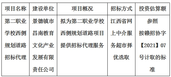 第二職業(yè)學(xué)校西側(cè)規(guī)劃道路招標(biāo)代理計劃公告