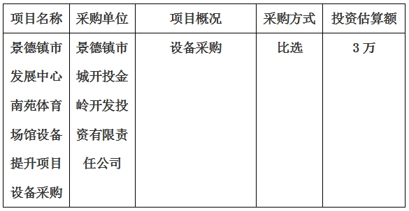 景德鎮(zhèn)市發(fā)展中心南苑體育場館設備提升項目設備采購計劃公告