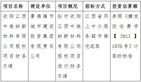 收購(gòu)江西中微納新材料有限公司股權(quán)項(xiàng)目財(cái)務(wù)盡調(diào)計(jì)劃公告　