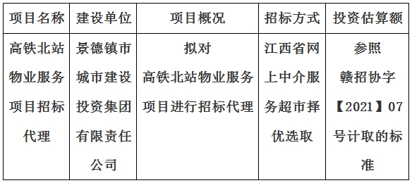 高鐵北站物業(yè)服務項目招標代理計劃公告