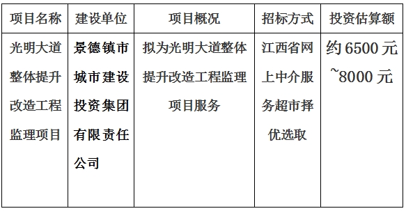 光明大道整體提升改造工程監(jiān)理項目計劃公告