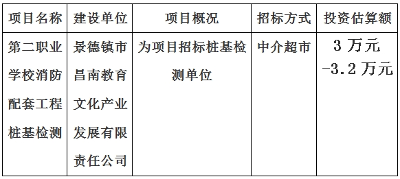 第二職業(yè)學(xué)校消防配套工程樁基檢測項目計劃公告