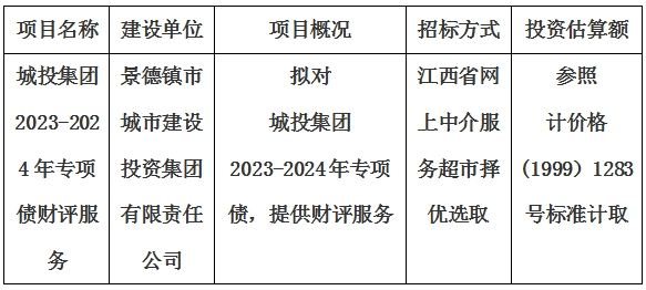 城投集團(tuán)2023-2024年專(zhuān)項(xiàng)債財(cái)評(píng)服務(wù)計(jì)劃公告